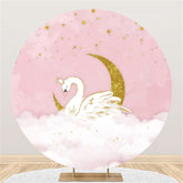 Mond Und Sterne Weiß Schwan Glücklich Geburtstag Runden Hintergrund